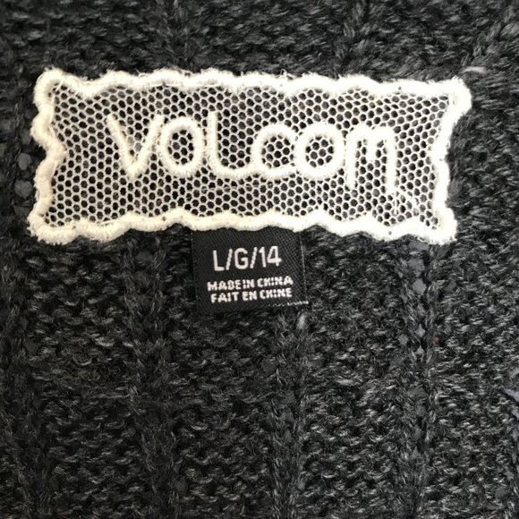Volcom Longline Gray Cable Knit Sweater Womens Size L/14 Pockets - Picture 8 of 11
